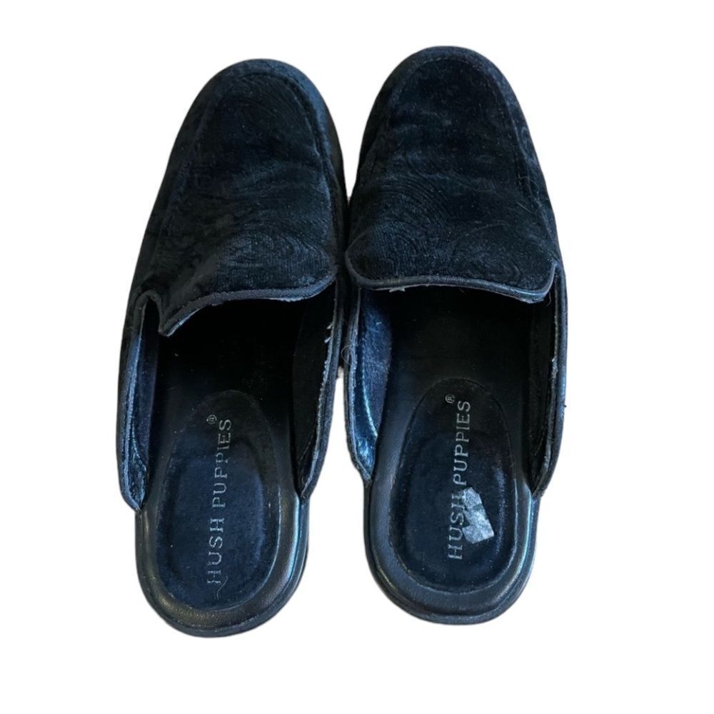 Hush puppies black faux suede mules loafers
